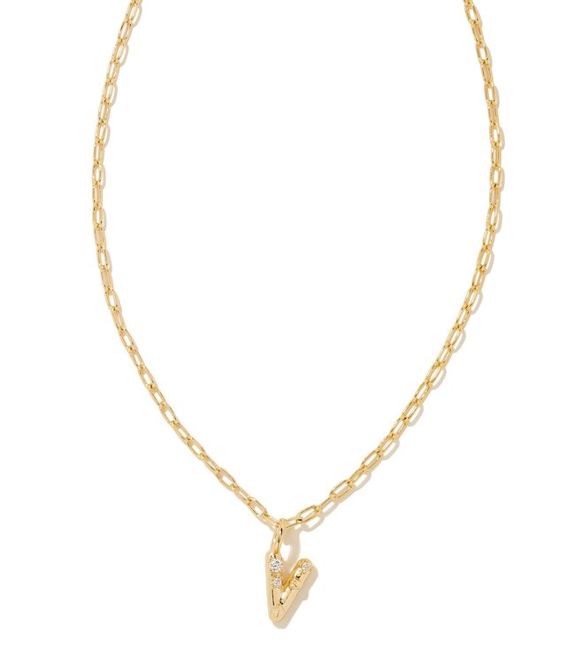 Crystal Letter V Gold Short Pendant Necklace in White Crystal