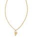 Crystal Letter V Gold Short Pendant Necklace in White Crystal