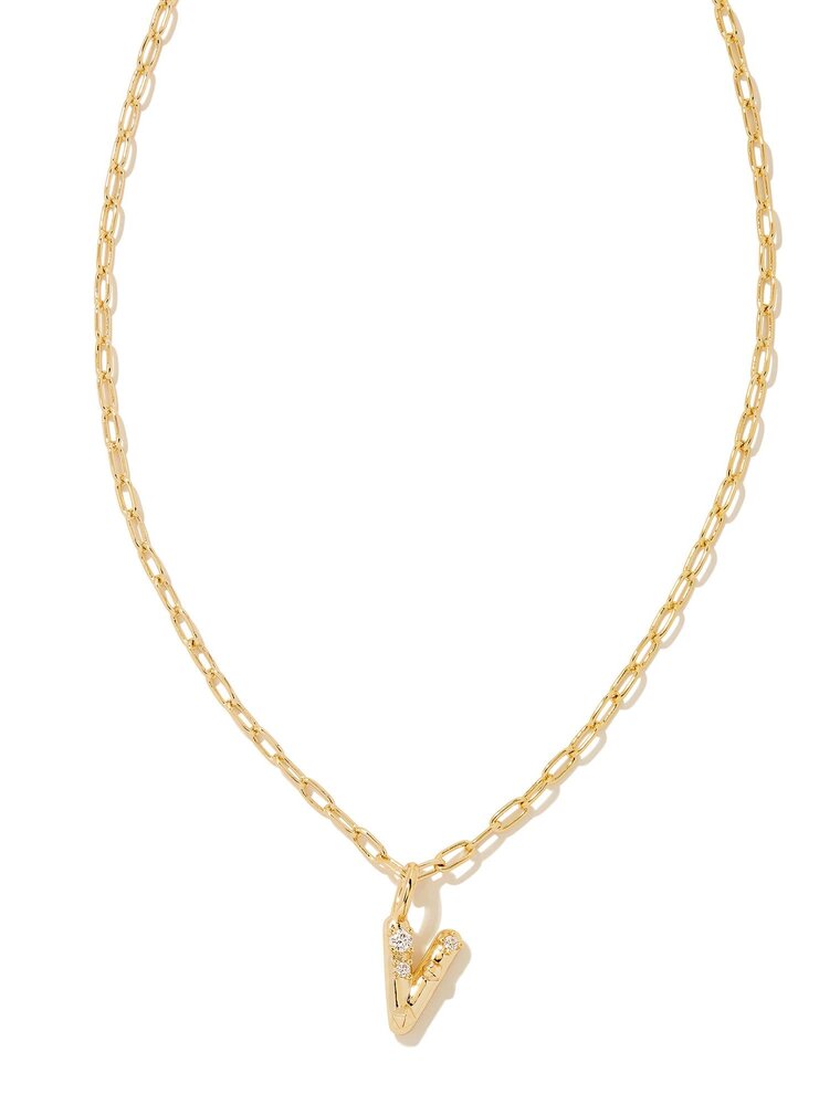 KENDRA SCOTT DESIGN Crystal Letter V Gold Short Pendant Necklace in White Crystal