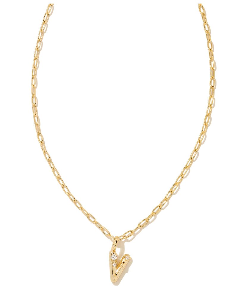 KENDRA SCOTT DESIGN Crystal Letter V Gold Short Pendant Necklace in White Crystal