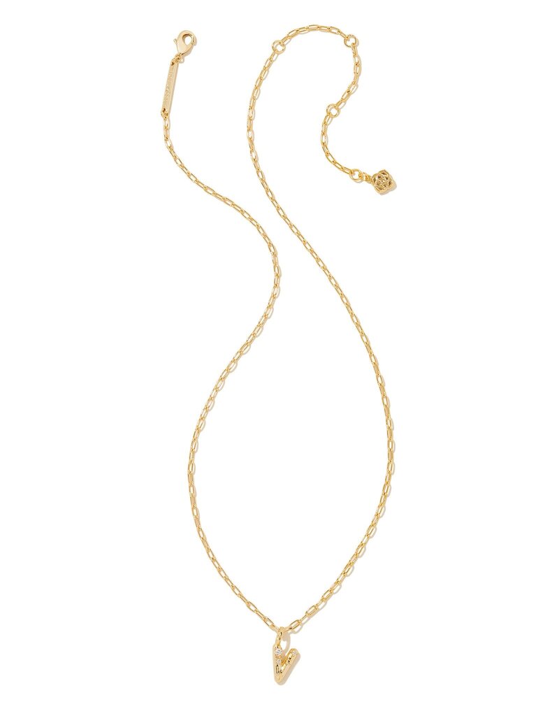 KENDRA SCOTT DESIGN Crystal Letter V Gold Short Pendant Necklace in White Crystal