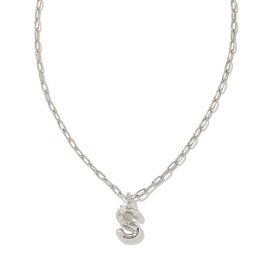 KENDRA SCOTT DESIGN Crystal Letter S Silver Short Pendant Necklace in White Crystal