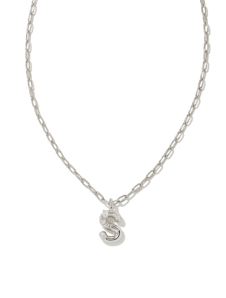KENDRA SCOTT DESIGN Crystal Letter S Silver Short Pendant Necklace in White Crystal