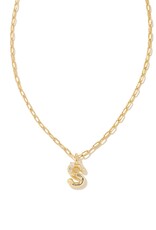 KENDRA SCOTT DESIGN Crystal Letter S Gold Short Pendant Necklace in White Crystal