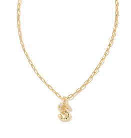 KENDRA SCOTT DESIGN Crystal Letter S Gold Short Pendant Necklace in White Crystal