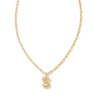 KENDRA SCOTT DESIGN Crystal Letter S Gold Short Pendant Necklace in White Crystal