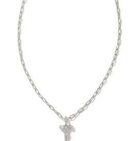 KENDRA SCOTT DESIGN Crystal Letter T Silver Short Pendant Necklace in White Crystal