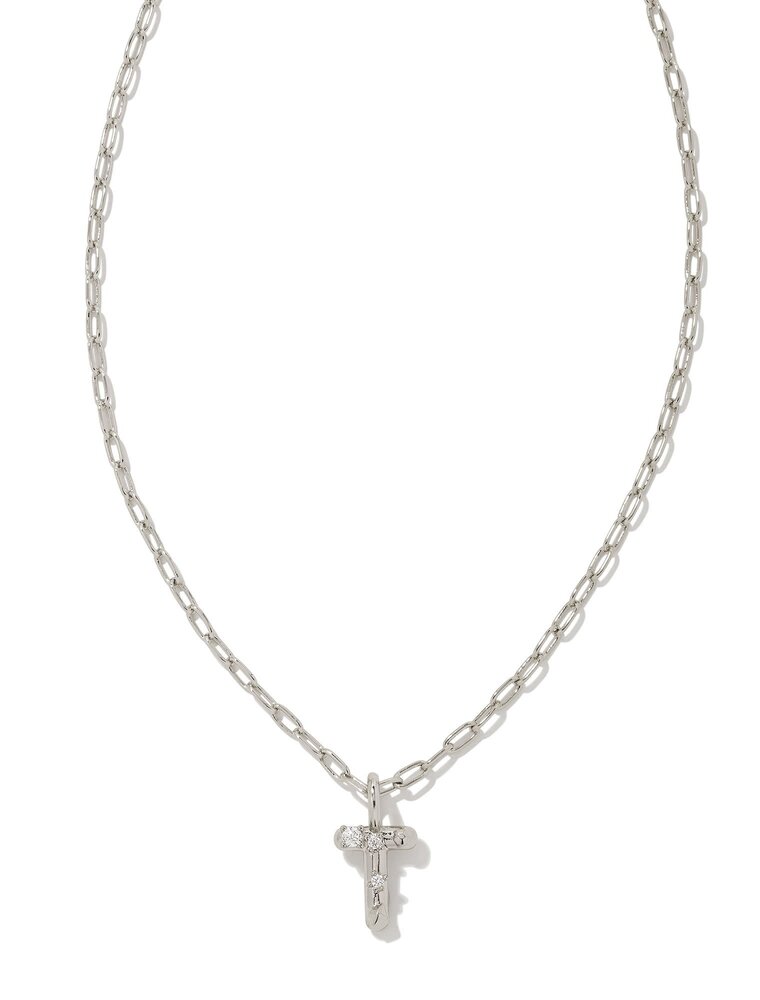 KENDRA SCOTT DESIGN Crystal Letter T Silver Short Pendant Necklace in White Crystal