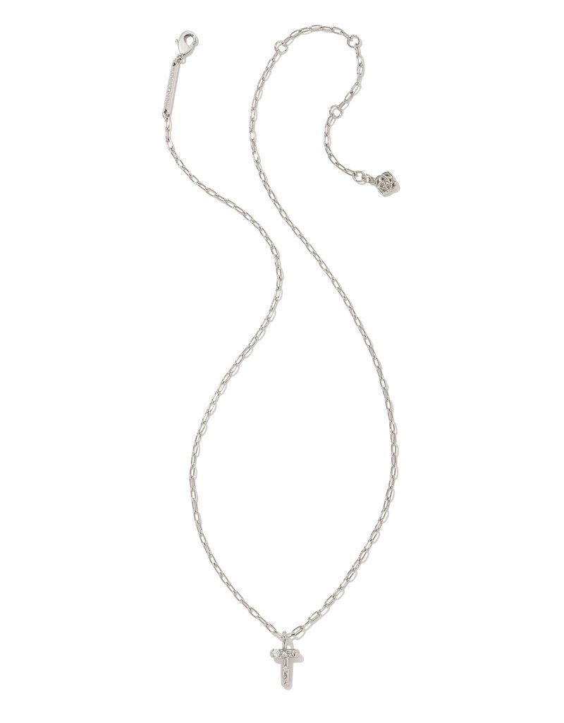 KENDRA SCOTT DESIGN Crystal Letter T Silver Short Pendant Necklace in White Crystal