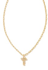 KENDRA SCOTT DESIGN Crystal Letter T Gold Short Pendant Necklace in White Crystal