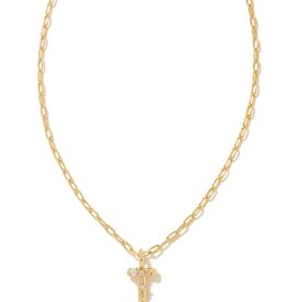 KENDRA SCOTT DESIGN Crystal Letter T Gold Short Pendant Necklace in White Crystal