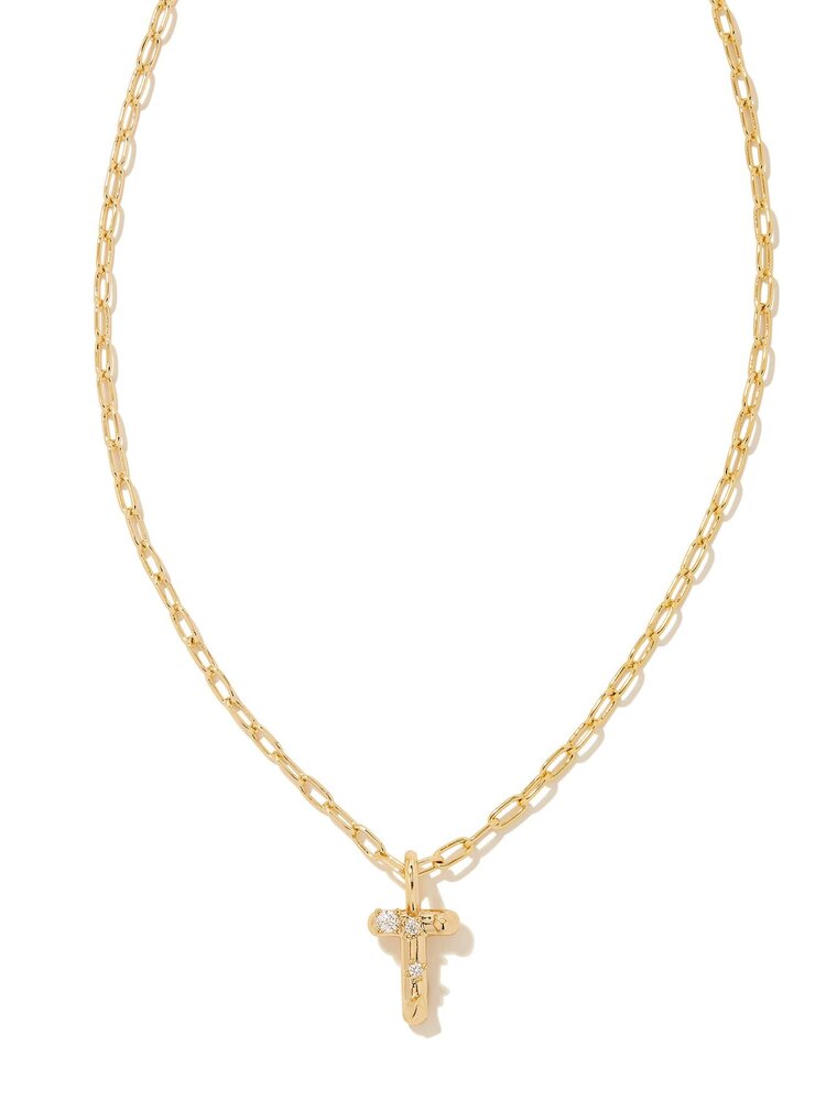 KENDRA SCOTT DESIGN Crystal Letter T Gold Short Pendant Necklace in White Crystal