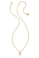 KENDRA SCOTT DESIGN Crystal Letter T Gold Short Pendant Necklace in White Crystal