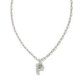 KENDRA SCOTT DESIGN Crystal Letter P Silver Short Pendant Necklace in White Crystal