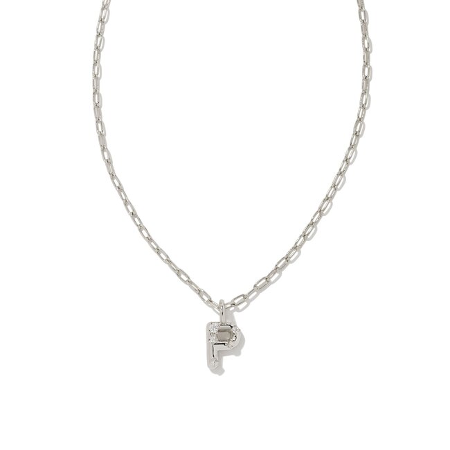 Crystal Letter P Silver Short Pendant Necklace in White Crystal