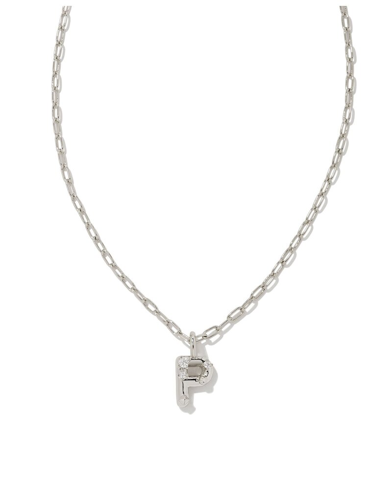 KENDRA SCOTT DESIGN Crystal Letter P Silver Short Pendant Necklace in White Crystal