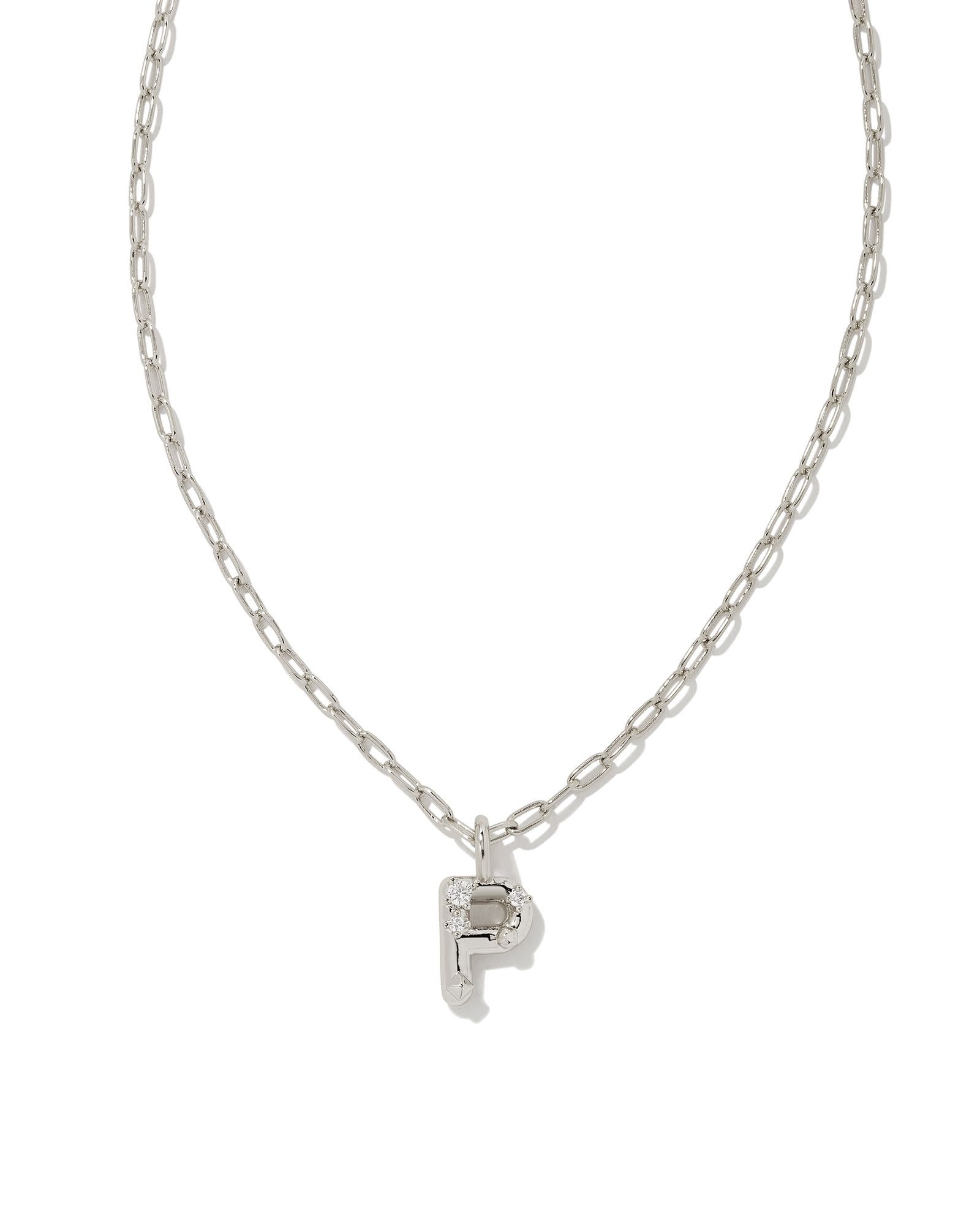 Kendra Scott Crystal Letter P Silver Short Pendant Necklace in