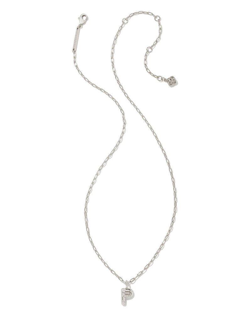 KENDRA SCOTT DESIGN Crystal Letter P Silver Short Pendant Necklace in White Crystal