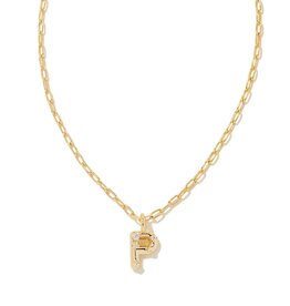 KENDRA SCOTT DESIGN Crystal Letter P Gold Short Pendant Necklace in White Crystal