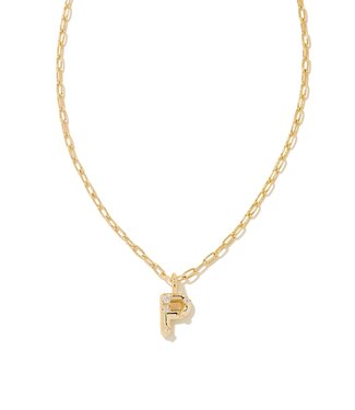KENDRA SCOTT DESIGN Crystal Letter P Gold Short Pendant Necklace in White Crystal