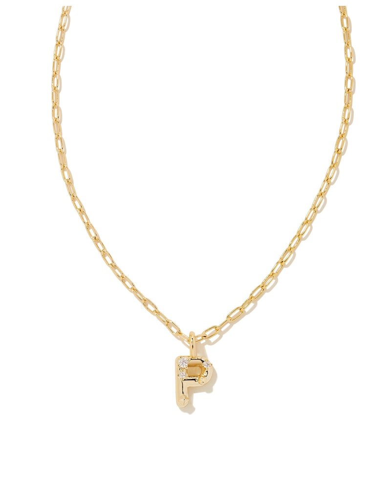 KENDRA SCOTT DESIGN Crystal Letter P Gold Short Pendant Necklace in White Crystal