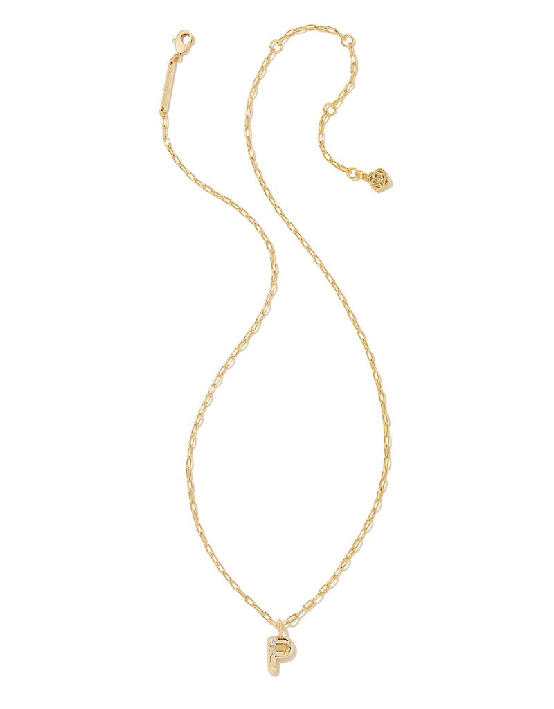 KENDRA SCOTT DESIGN Crystal Letter P Gold Short Pendant Necklace in White Crystal