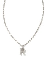KENDRA SCOTT DESIGN Crystal Letter R Silver Short Pendant Necklace in White Crystal