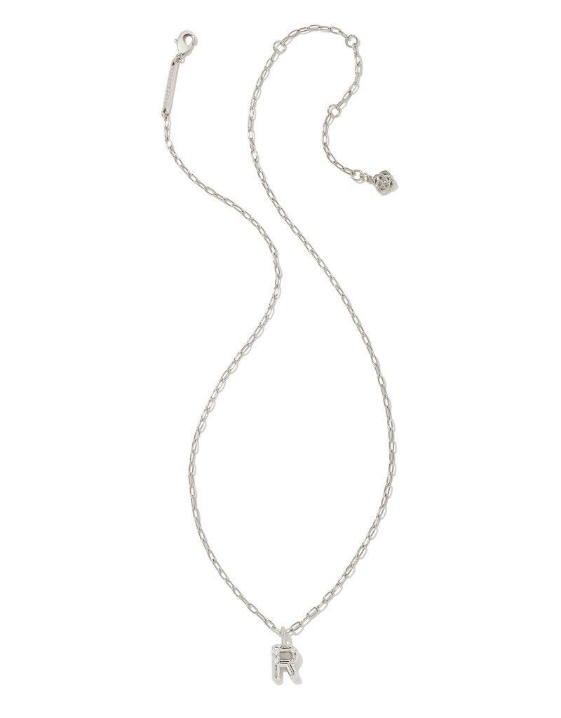 KENDRA SCOTT DESIGN Crystal Letter R Silver Short Pendant Necklace in White Crystal