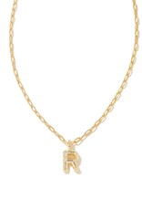 KENDRA SCOTT DESIGN Crystal Letter R Gold Short Pendant Necklace in White Crystal