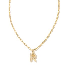 KENDRA SCOTT DESIGN Crystal Letter R Gold Short Pendant Necklace in White Crystal