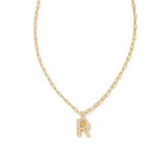 KENDRA SCOTT DESIGN Crystal Letter R Gold Short Pendant Necklace in White Crystal