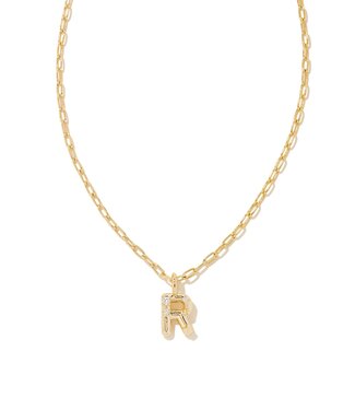 KENDRA SCOTT DESIGN Crystal Letter R Gold Short Pendant Necklace in White Crystal