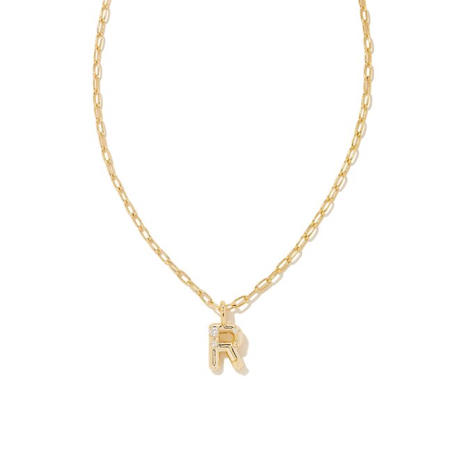 Crystal Letter R Gold Short Pendant Necklace in White Crystal