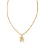 Crystal Letter R Gold Short Pendant Necklace in White Crystal