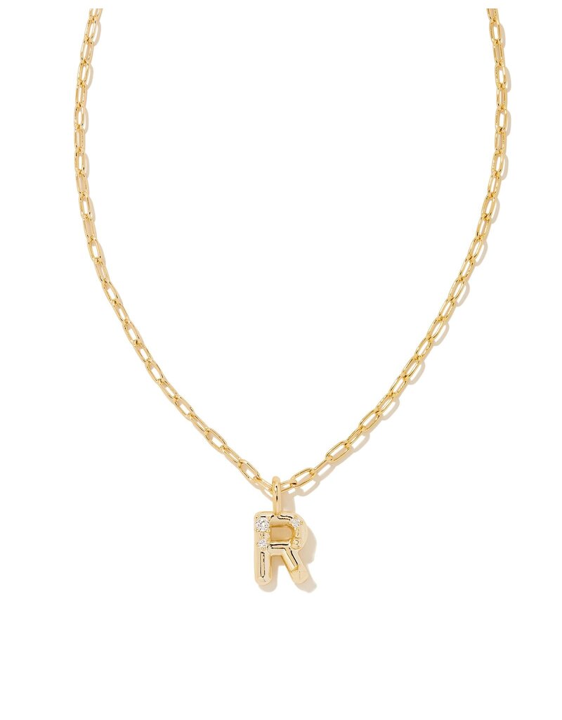 KENDRA SCOTT DESIGN Crystal Letter R Gold Short Pendant Necklace in White Crystal