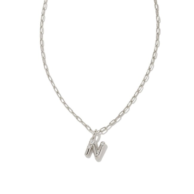 Crystal Letter N Silver Short Pendant Necklace in White Crystal