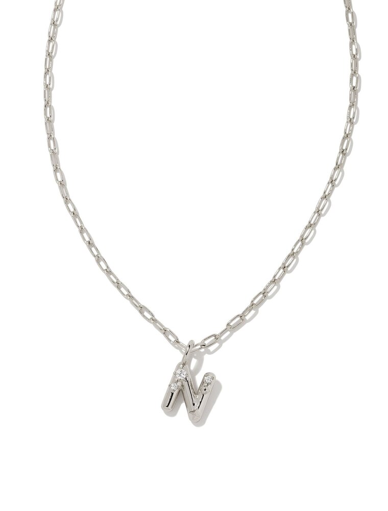 KENDRA SCOTT DESIGN Crystal Letter N Silver Short Pendant Necklace in White Crystal