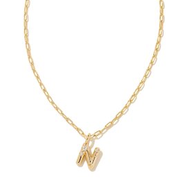 KENDRA SCOTT DESIGN Crystal Letter N Gold Short Pendant Necklace in White Crystal