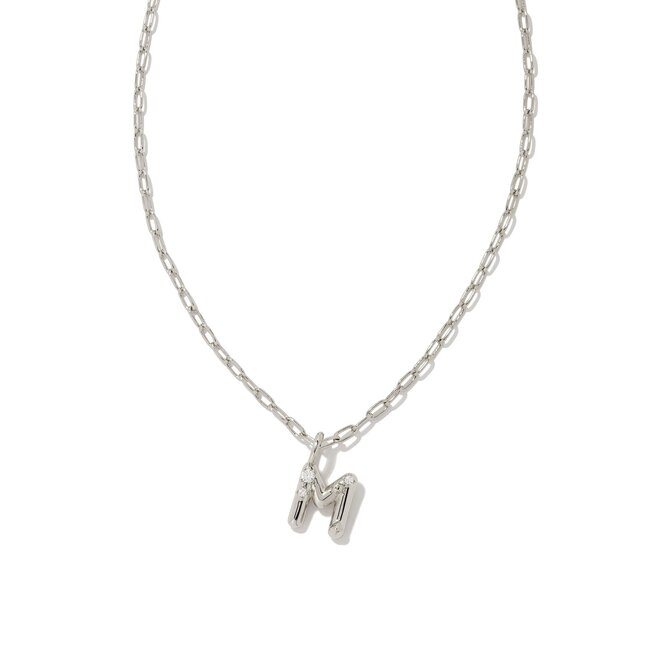 Crystal Letter M Silver Short Pendant Necklace in White Crystal