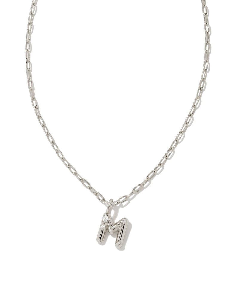 KENDRA SCOTT DESIGN Crystal Letter M Silver Short Pendant Necklace in White Crystal