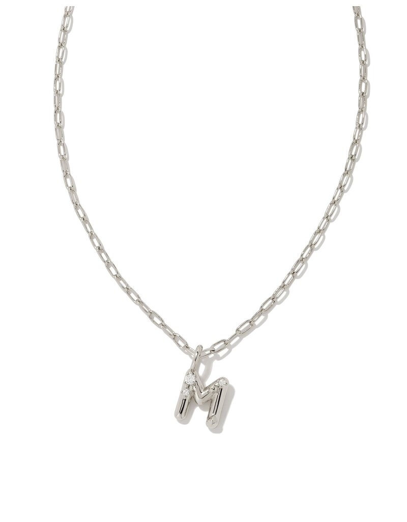 KENDRA SCOTT DESIGN Crystal Letter M Silver Short Pendant Necklace in White Crystal