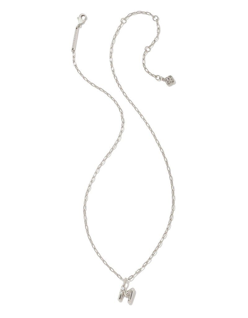 KENDRA SCOTT DESIGN Crystal Letter M Silver Short Pendant Necklace in White Crystal