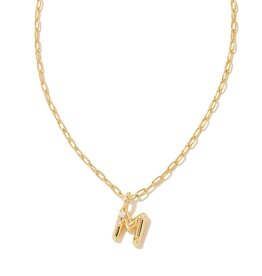 KENDRA SCOTT DESIGN Crystal Letter M Gold Short Pendant Necklace in White Crystal