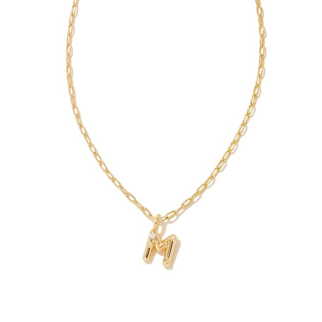 Crystal Letter M Gold Short Pendant Necklace in White Crystal