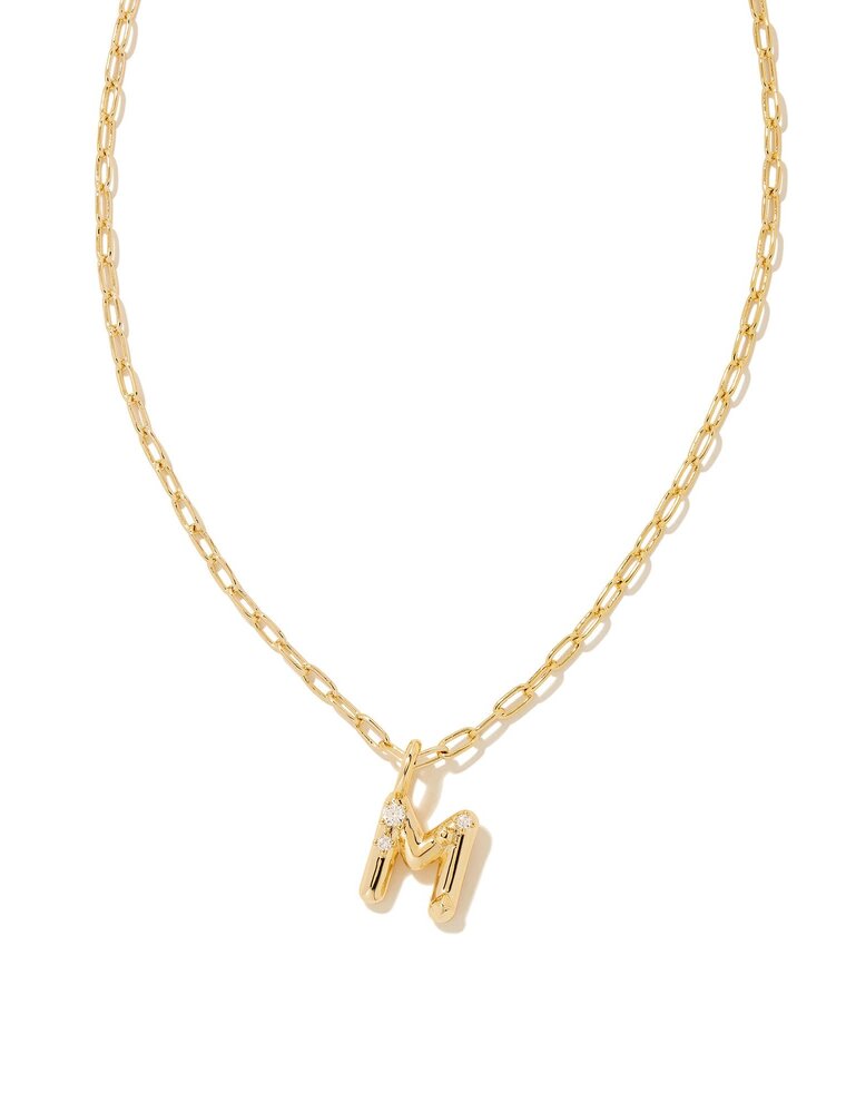 KENDRA SCOTT DESIGN Crystal Letter M Gold Short Pendant Necklace in White Crystal