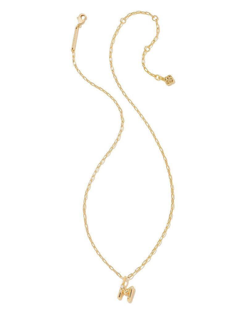 KENDRA SCOTT DESIGN Crystal Letter M Gold Short Pendant Necklace in White Crystal