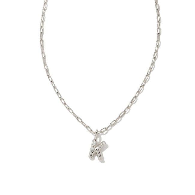 Crystal Letter K Silver Short Pendant Necklace in White Crystal