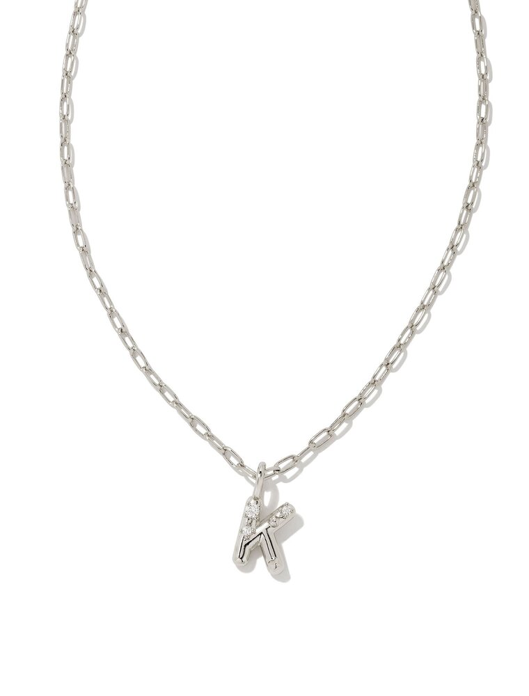 KENDRA SCOTT DESIGN Crystal Letter K Silver Short Pendant Necklace in White Crystal