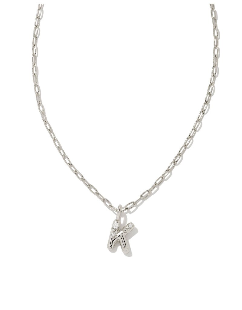 KENDRA SCOTT DESIGN Crystal Letter K Silver Short Pendant Necklace in White Crystal