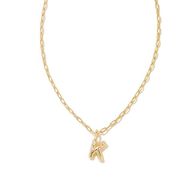 Crystal Letter K Gold Short Pendant Necklace in White Crystal